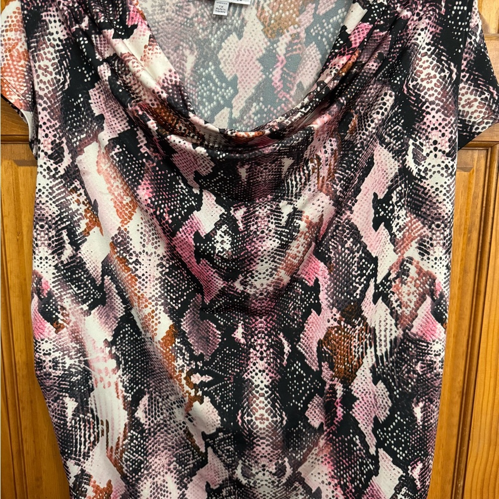 Jennifer Lopez Pink Black Blouse with Draped Neckline